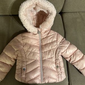 Michael KORS toddler puffer jacket coat winter faux fur hood Pink 2T Excellent